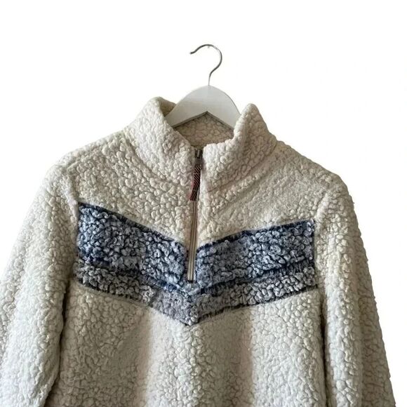 Weatherproof Vintage Fleece Faux Fur off White Blue Boho Soft ¼ Zip Jacket SZ M - Picture 11 of 15